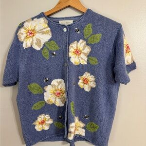 Vintage Susan Bristol Heavy Blue
Cardigan Sweater Embroidered Flowers
Bees